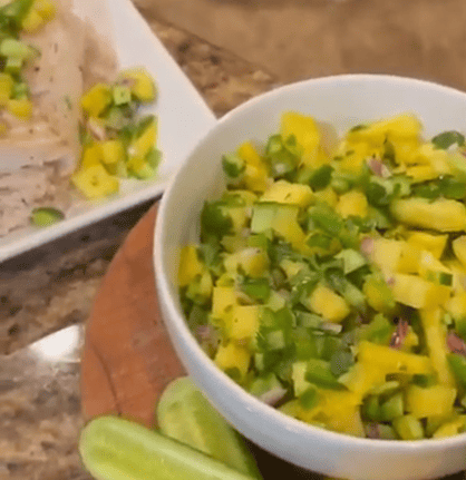 Cucumber Pineapple Salsa Topped Cod