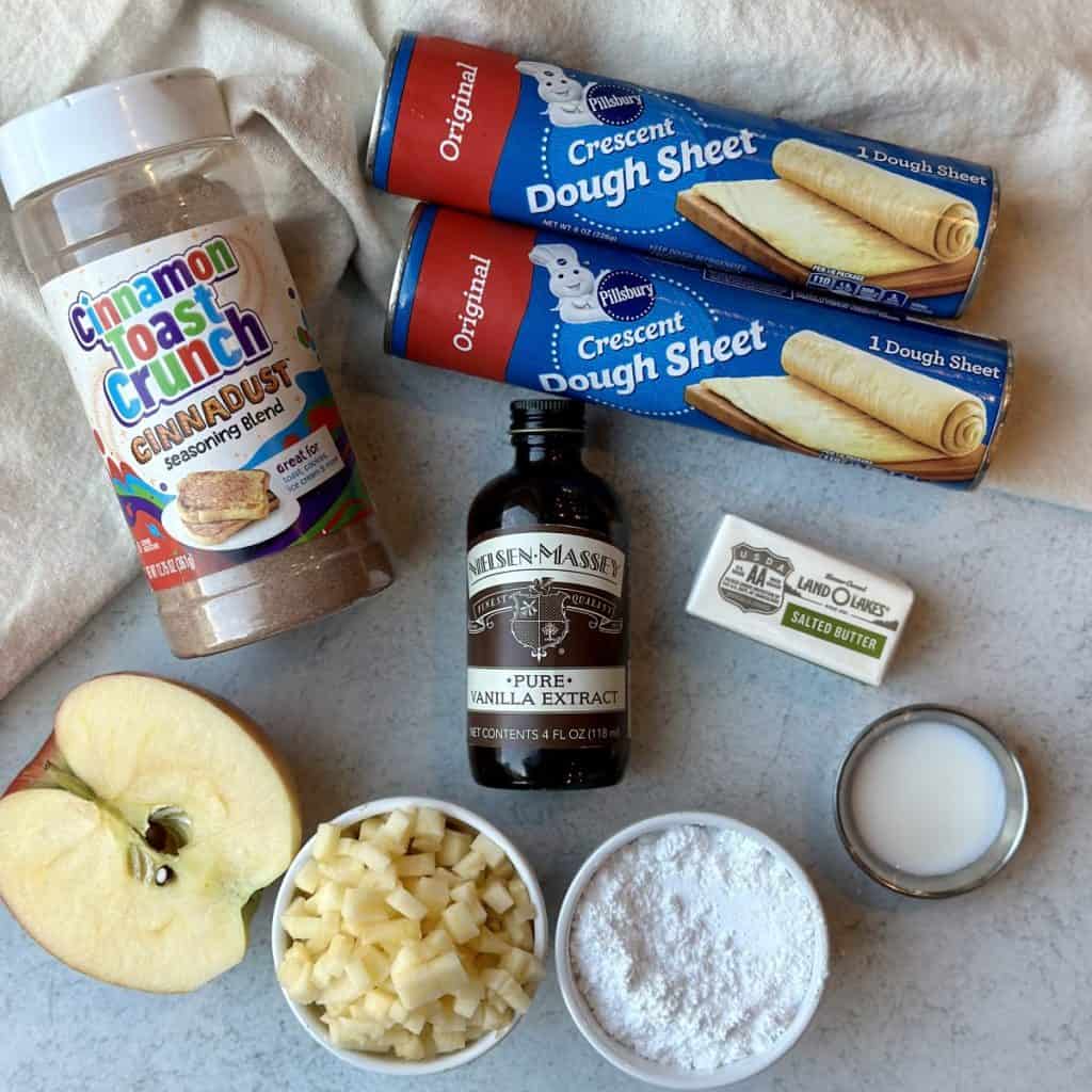 Ingredients to make apple crescent rolls.