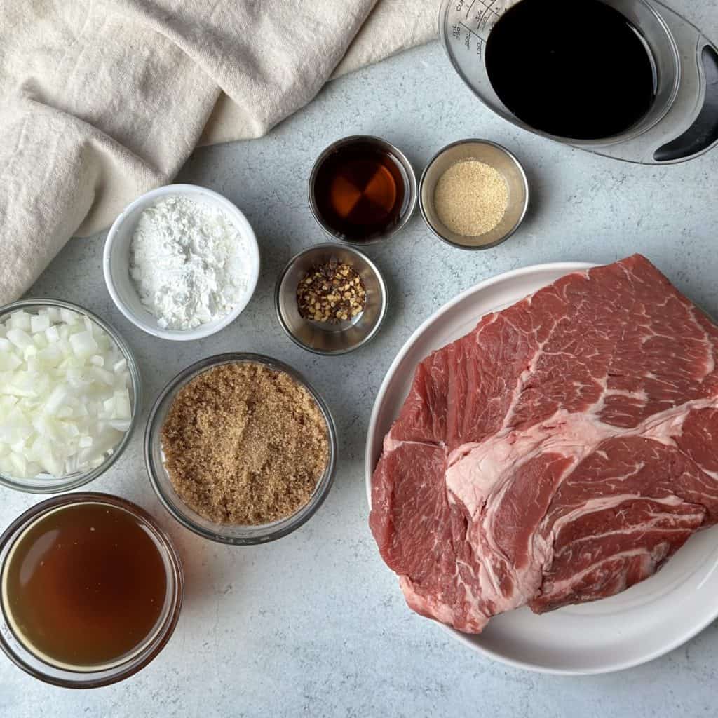 The ingredients to make slow cooker Korean beef.
