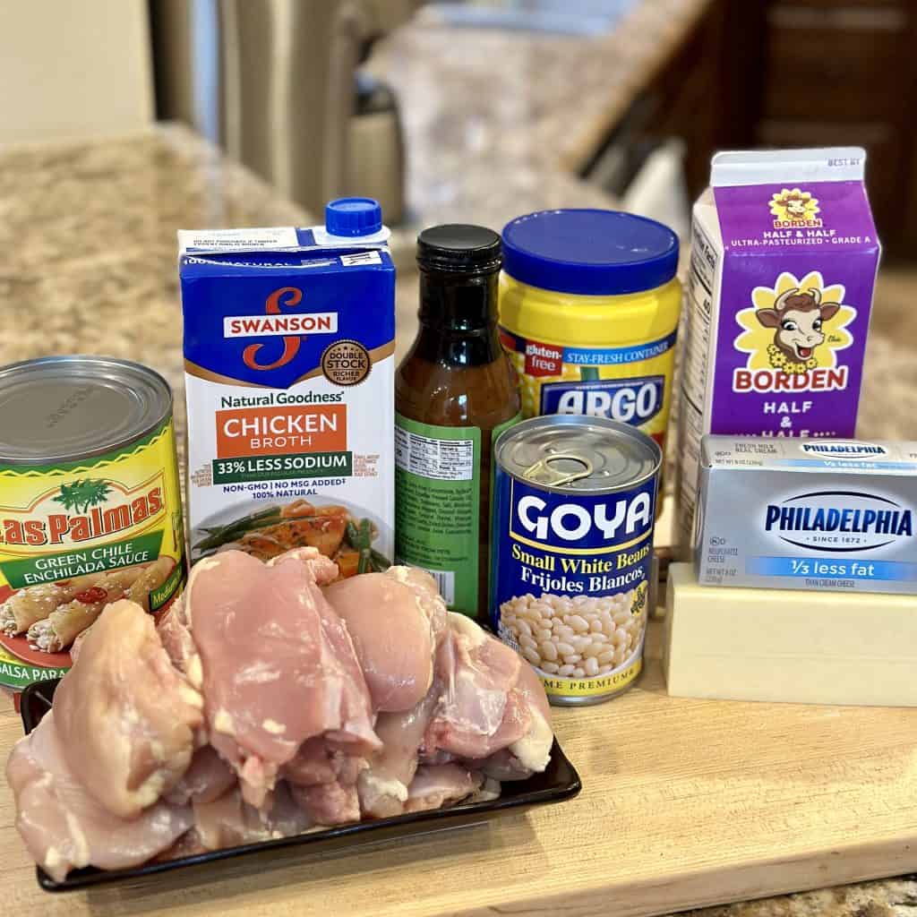 Ingredients are displayed for chicken  enchilada soup