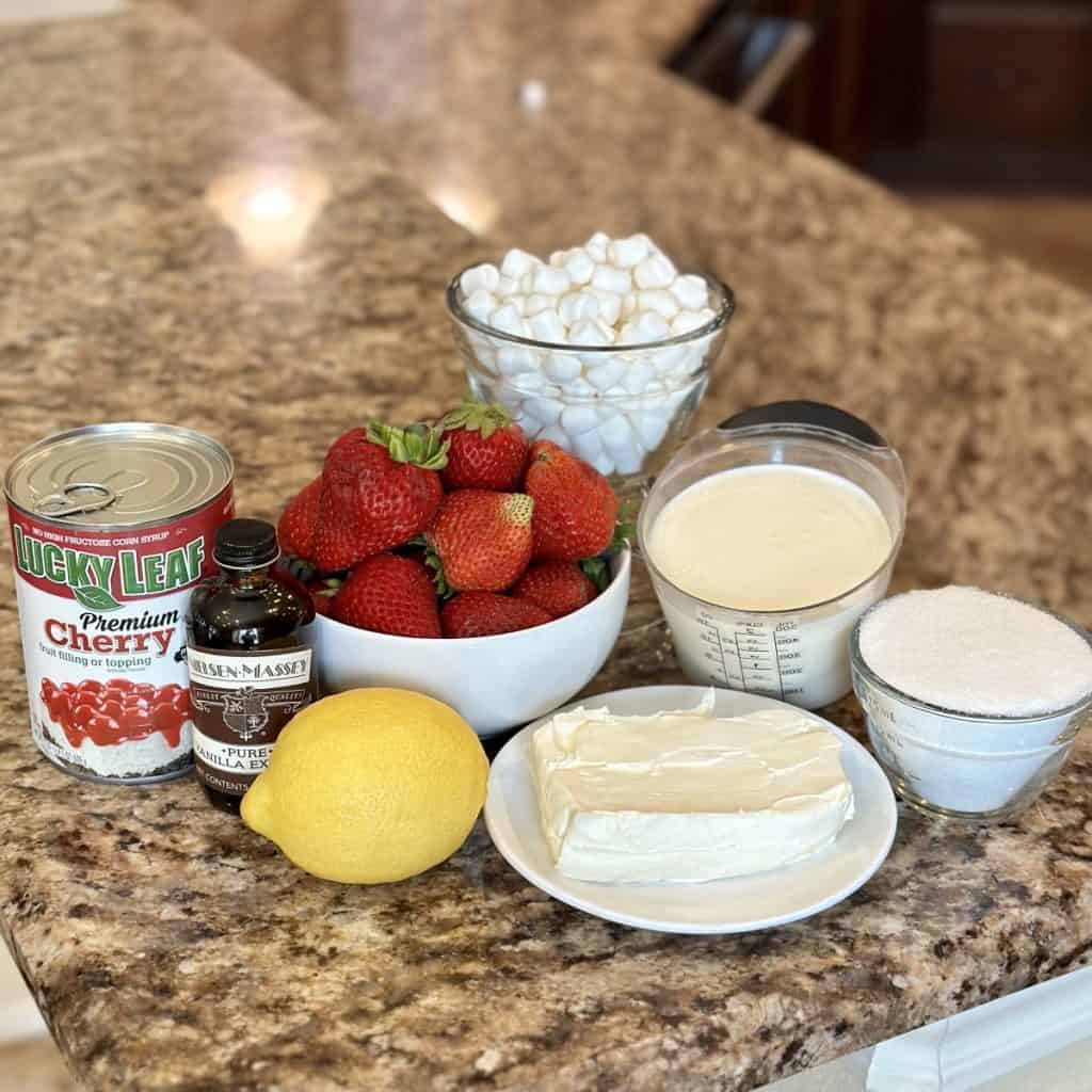 The ingredients to make cherry berry on a cloud.