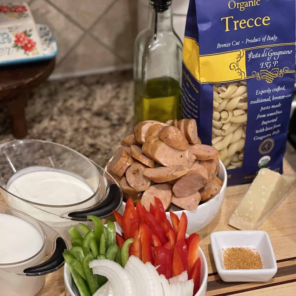 Ingredients for cajun sausage alfredo.