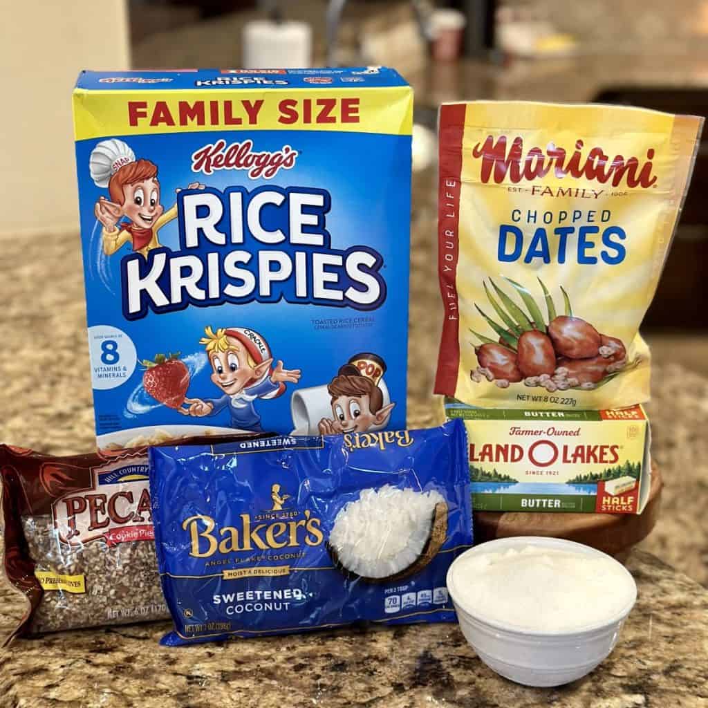 Ingredients to make Rice Krispie date balls.