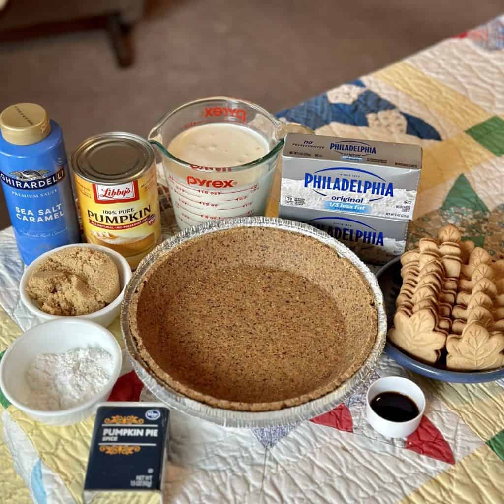 The ingredients to make a spiced pumpkin pie.