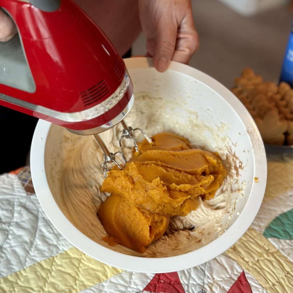 Whipping pumpkin in a pie filling.