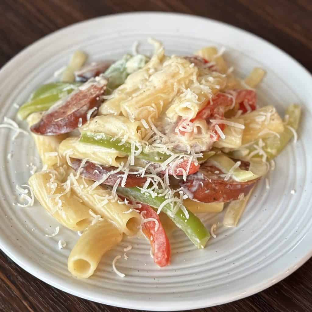 A plate of cajun alfredo pasta.