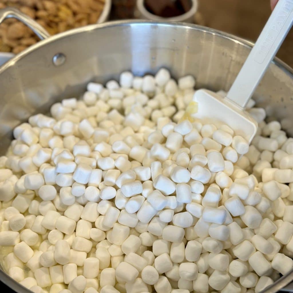 Pan full of marshmallows and butter.