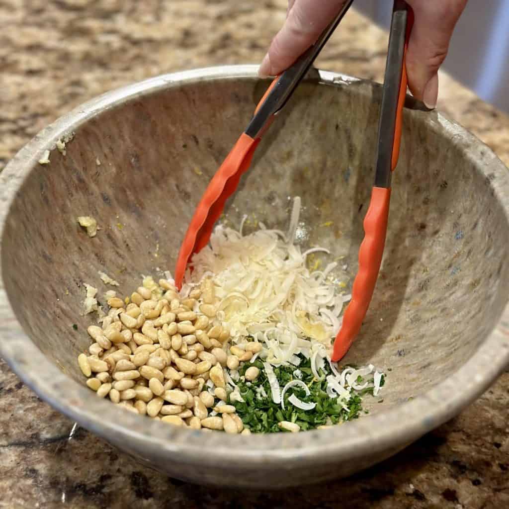 The ingredients for gremolata in a bowl.