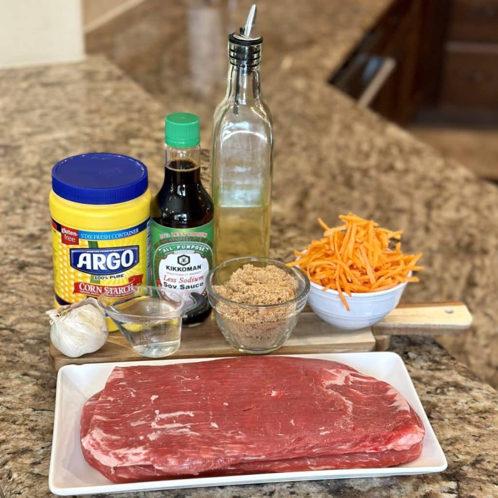 Ingredients to make Mongolian beef in the crockpot.