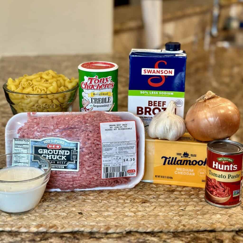 The ingredients for cajun Mac and cheese.