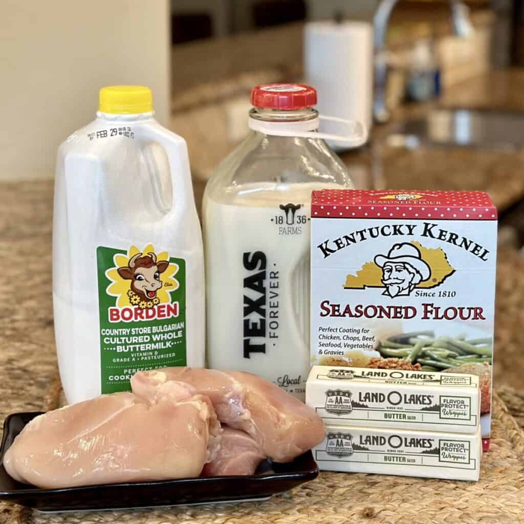 Ingredients to make oven fried chicken and gravy.