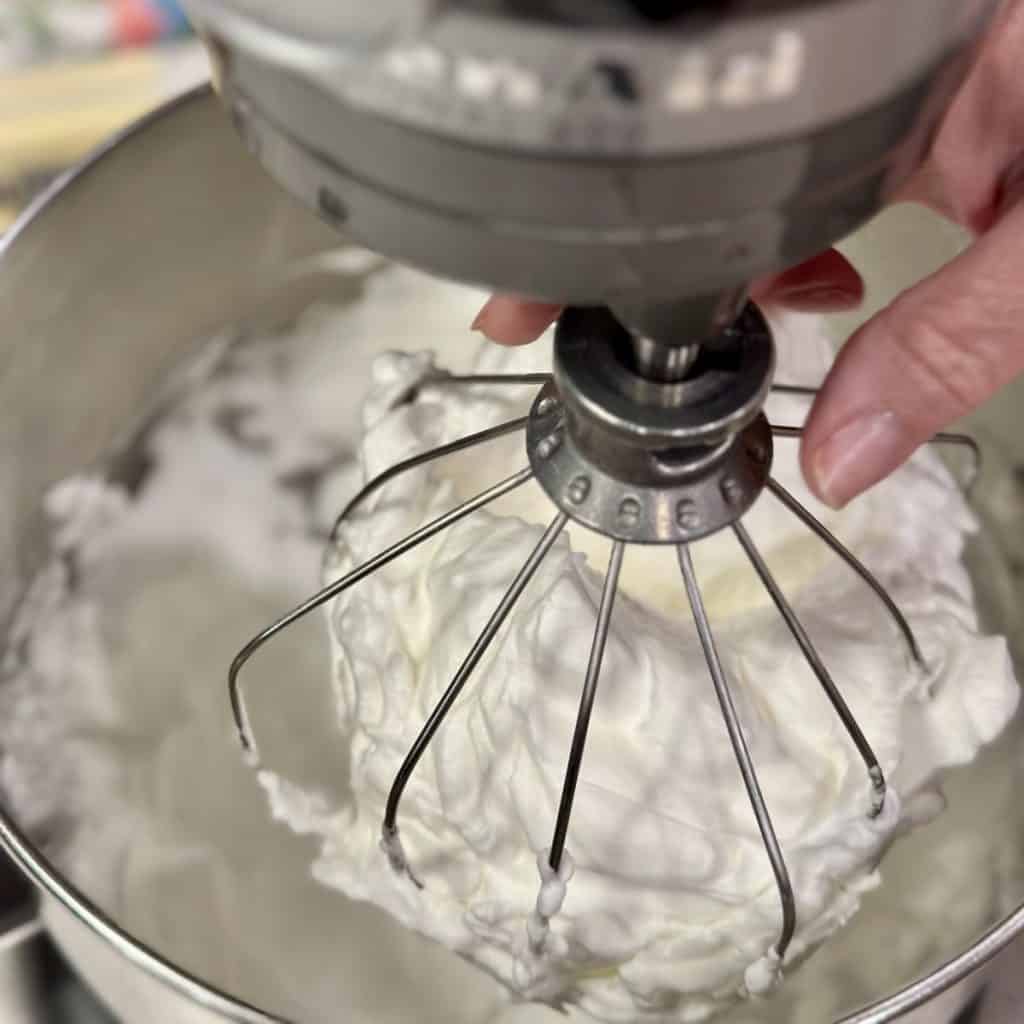 Whipping egg whites in a mixer.