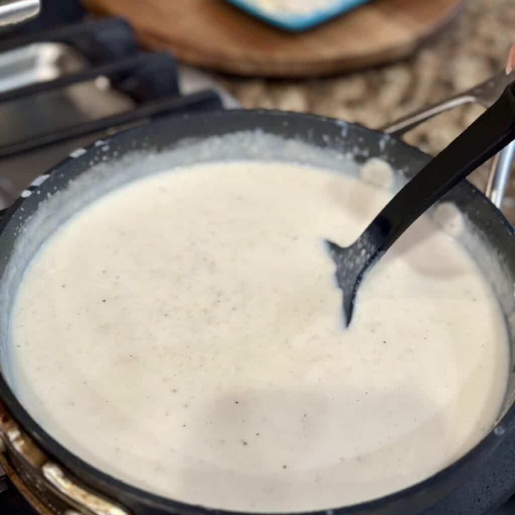 Making gravy in a a skillet.