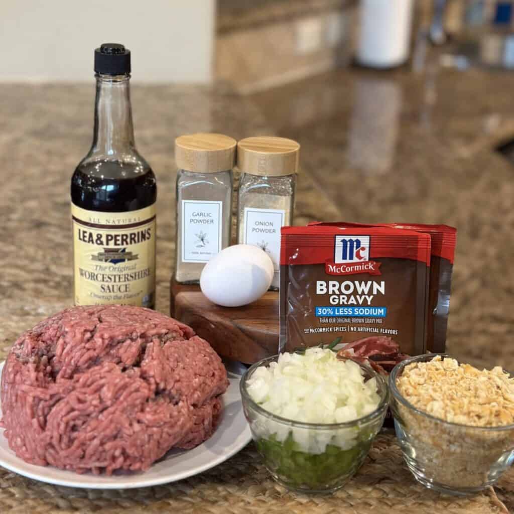 The ingredients to make Salisbury steak.