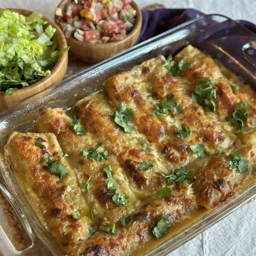 A pan of enchiladas.