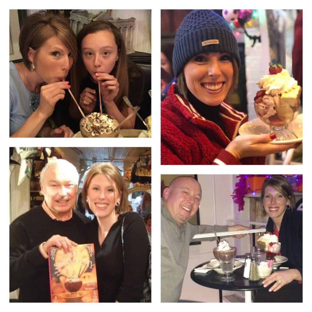 a collage of the author and family enjoying frozen hot chocolate