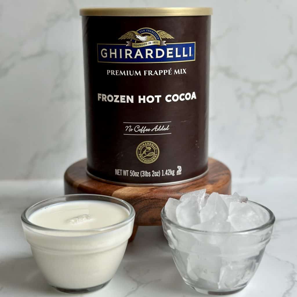 ghirardelli frozen hot chocolate mix, milk and ice
