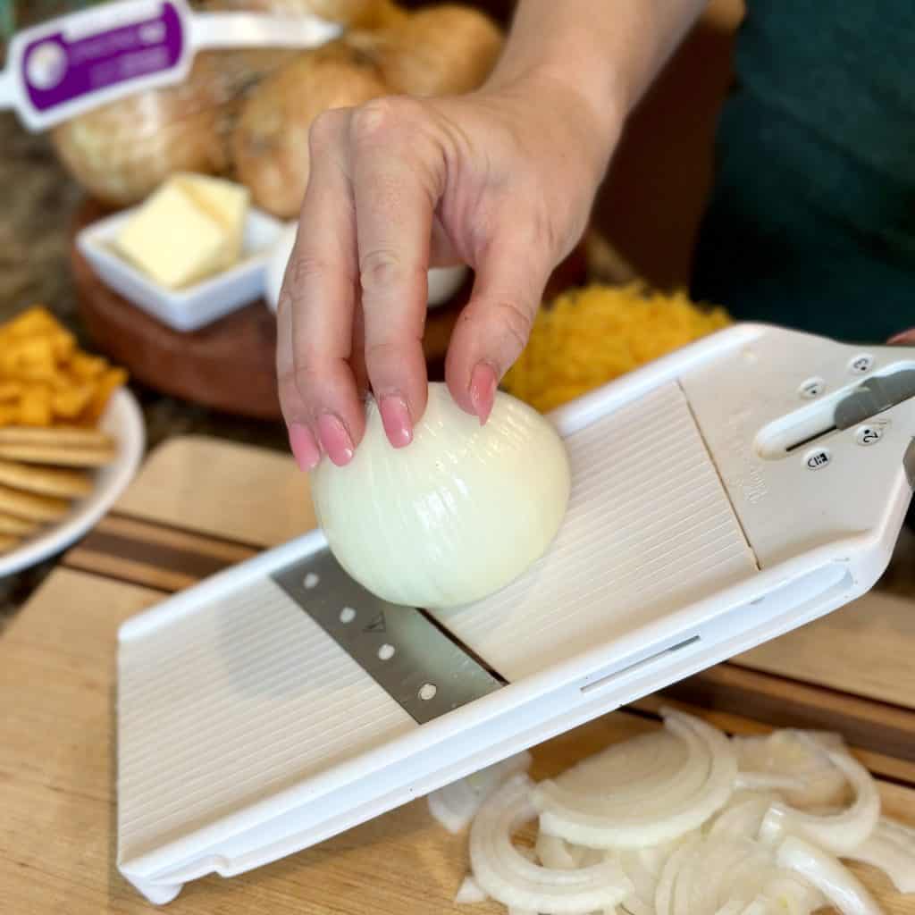 slicing an onion