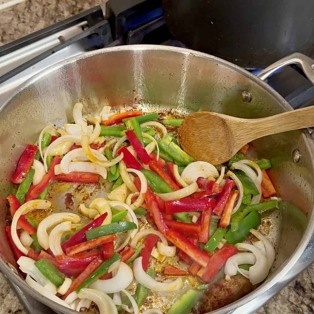 sautéing peppers and onions