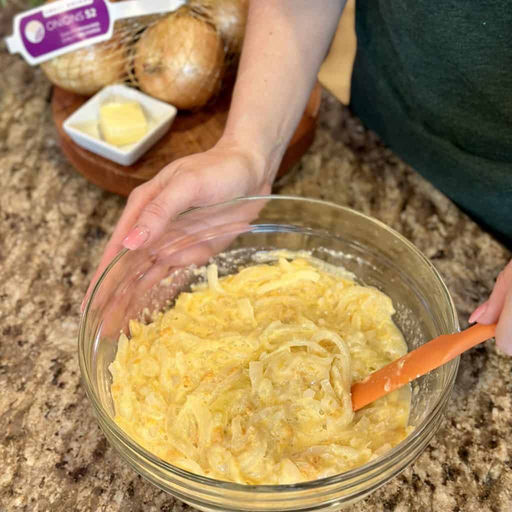 mixture of onions and ingredients in a glass bowl