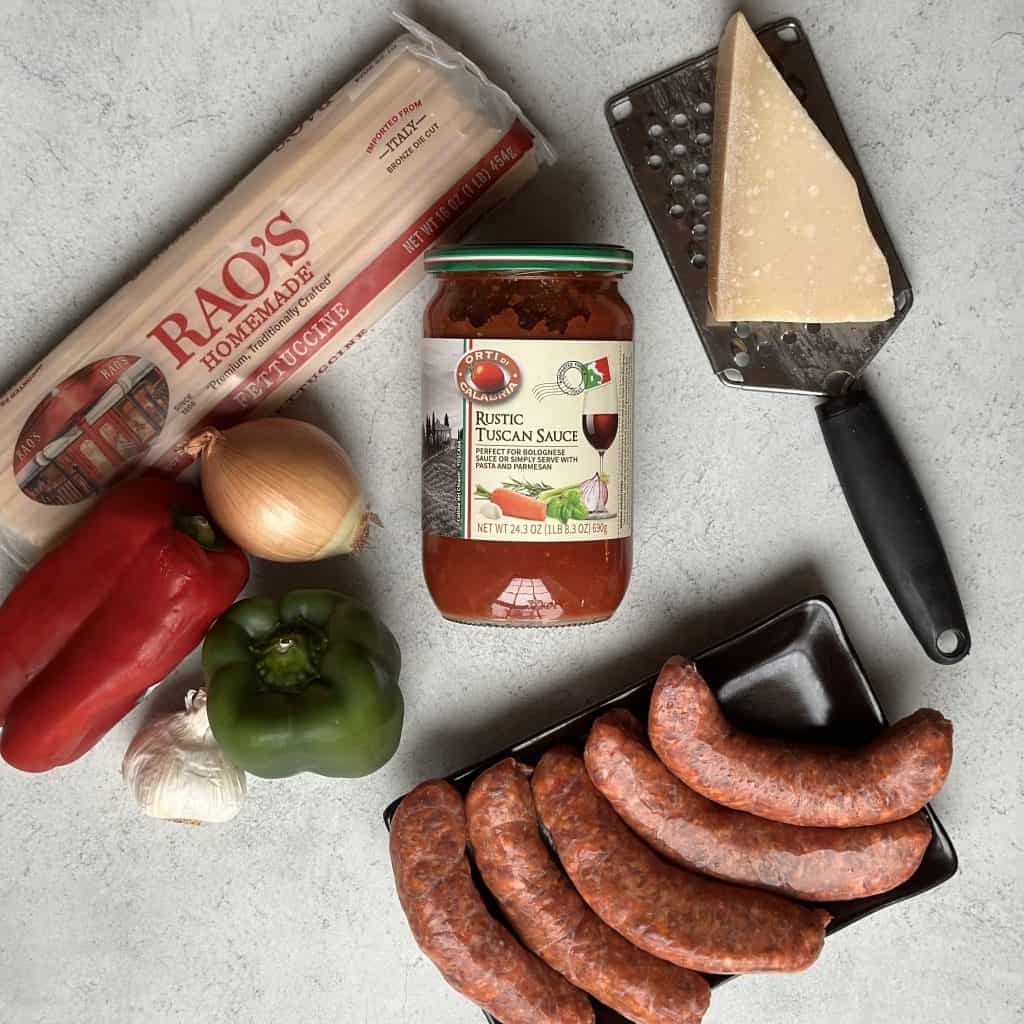 ingredients for the sausage and pepper pasta