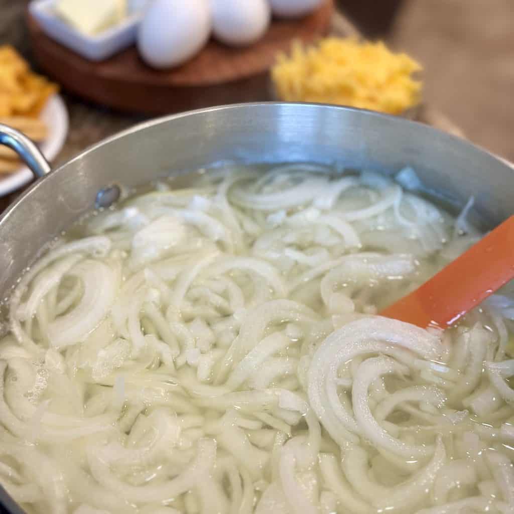 boiling pot of sliced onions