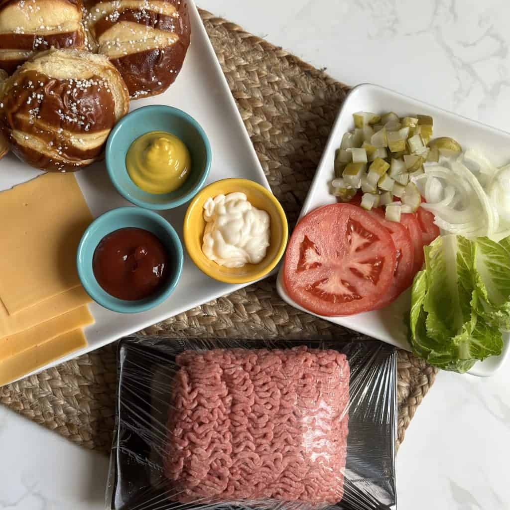 burger toppings on a table