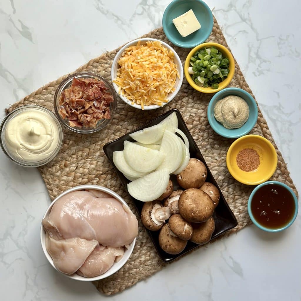 All ingredients mise en place on a marble counter