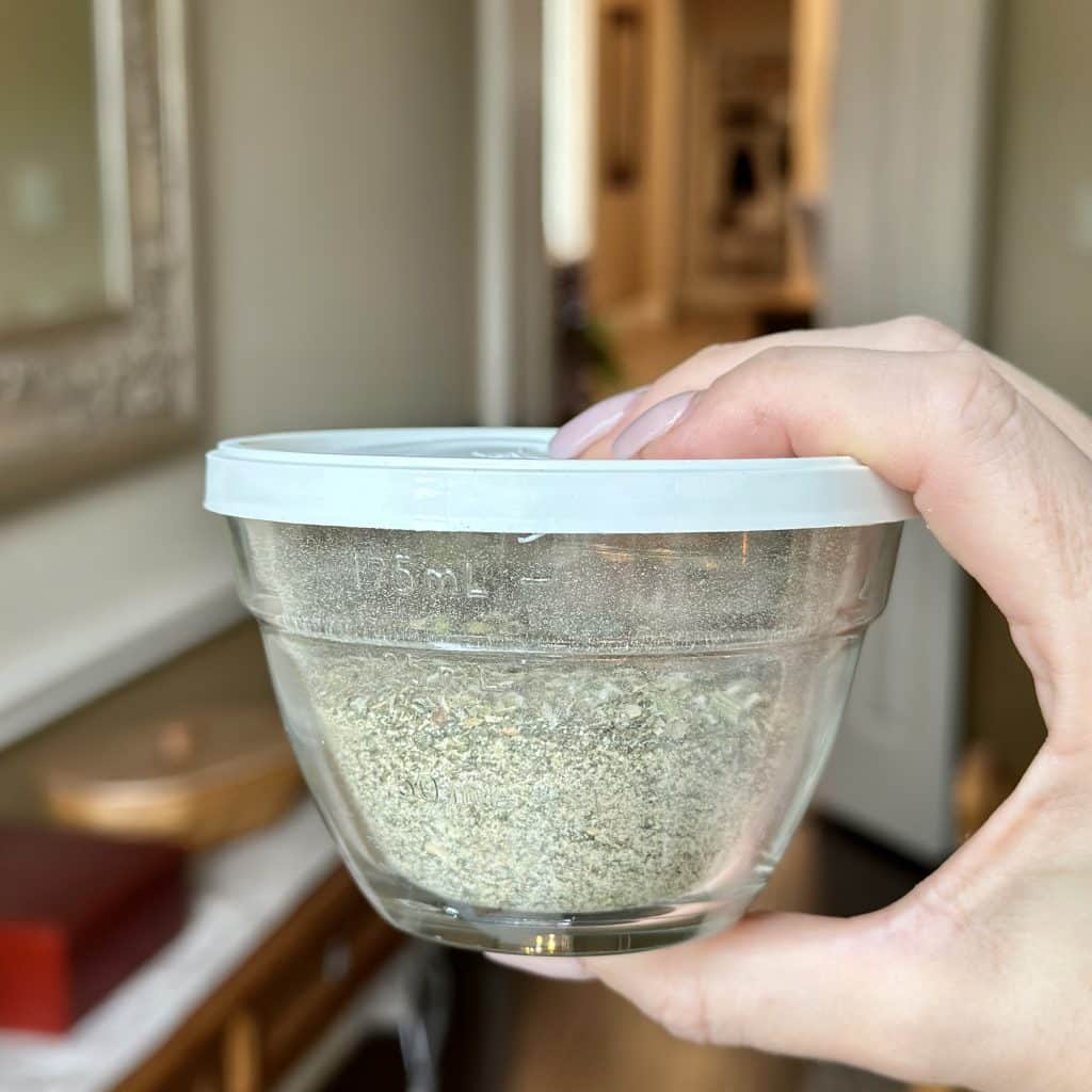 Homemade ranch seasoning mix in an airtight storage container