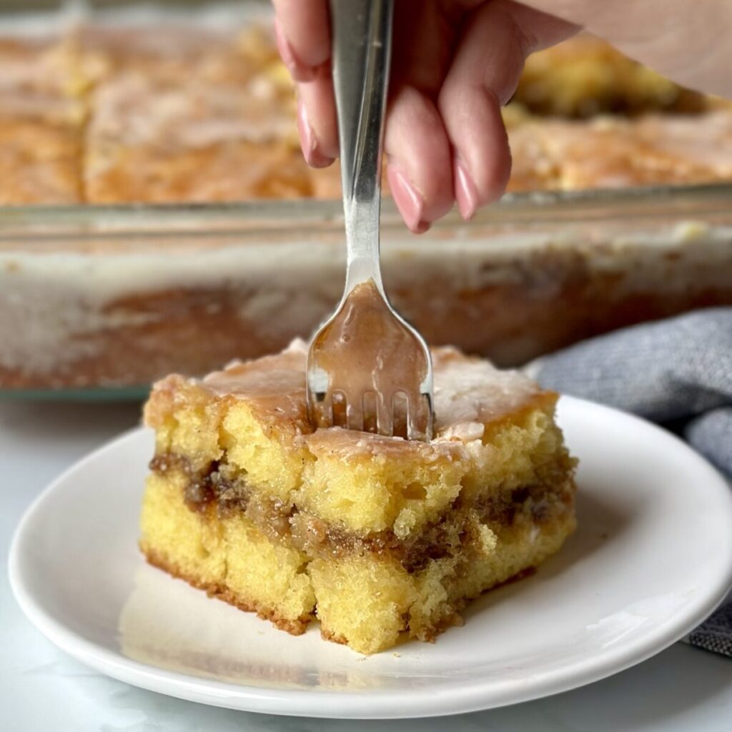 A slice of honey bun cake.