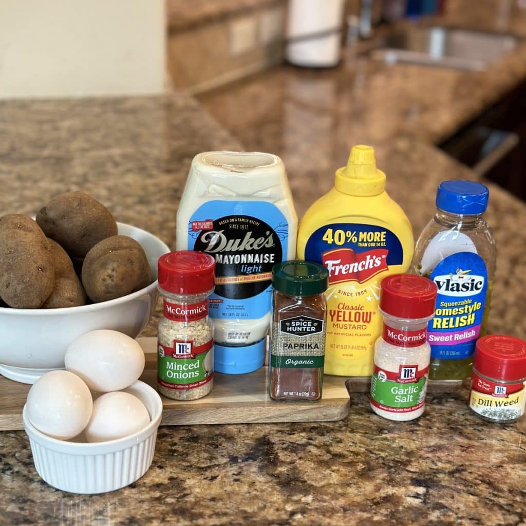 The ingredients for classic potato salad
