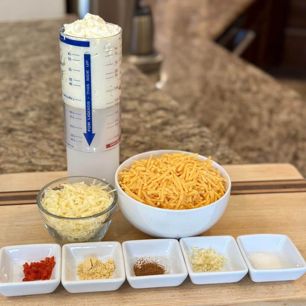 The ingredients needed to make cheese dip.