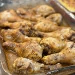 A pan of roasted drumsticks.