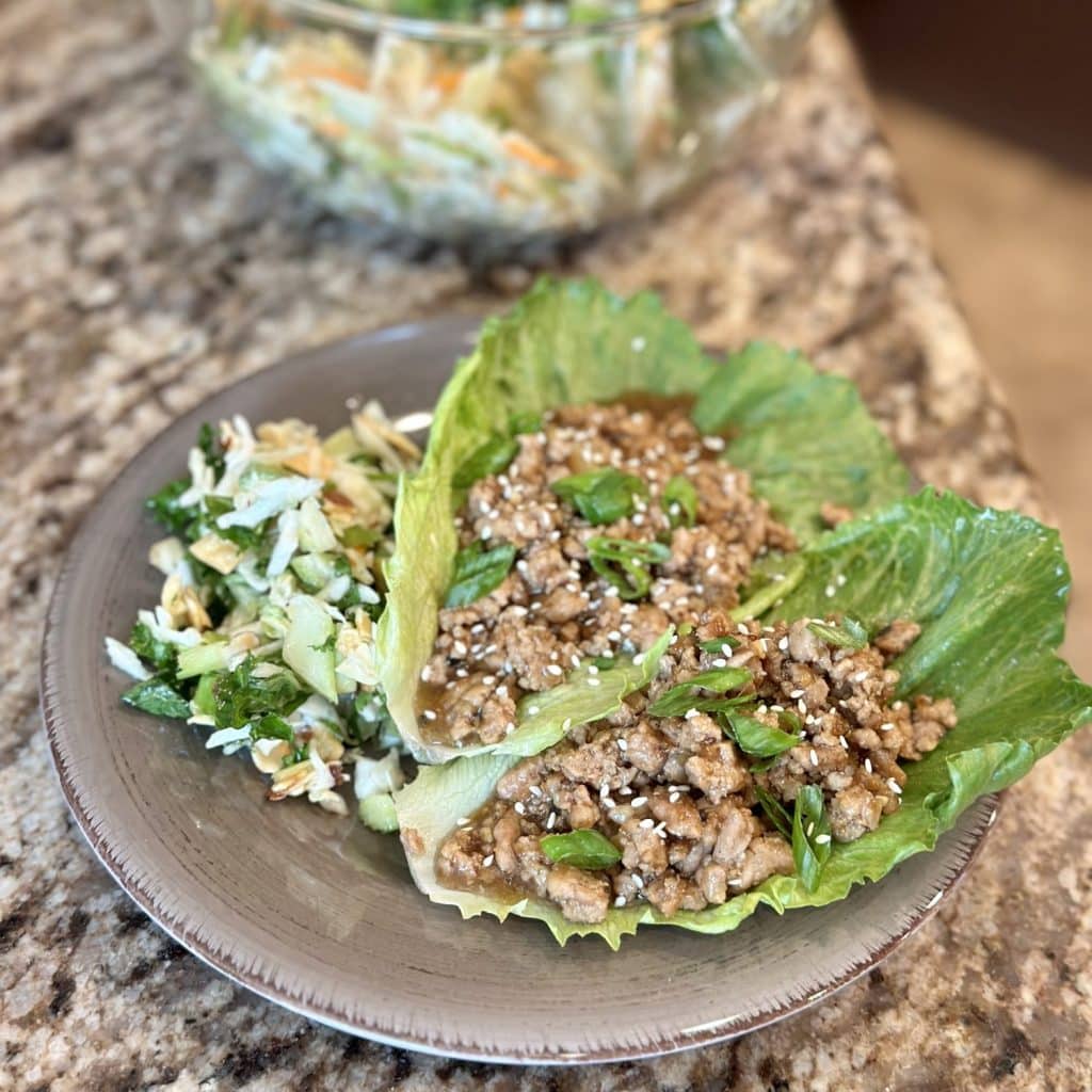 Korean bbq pork in lettuce wraps.