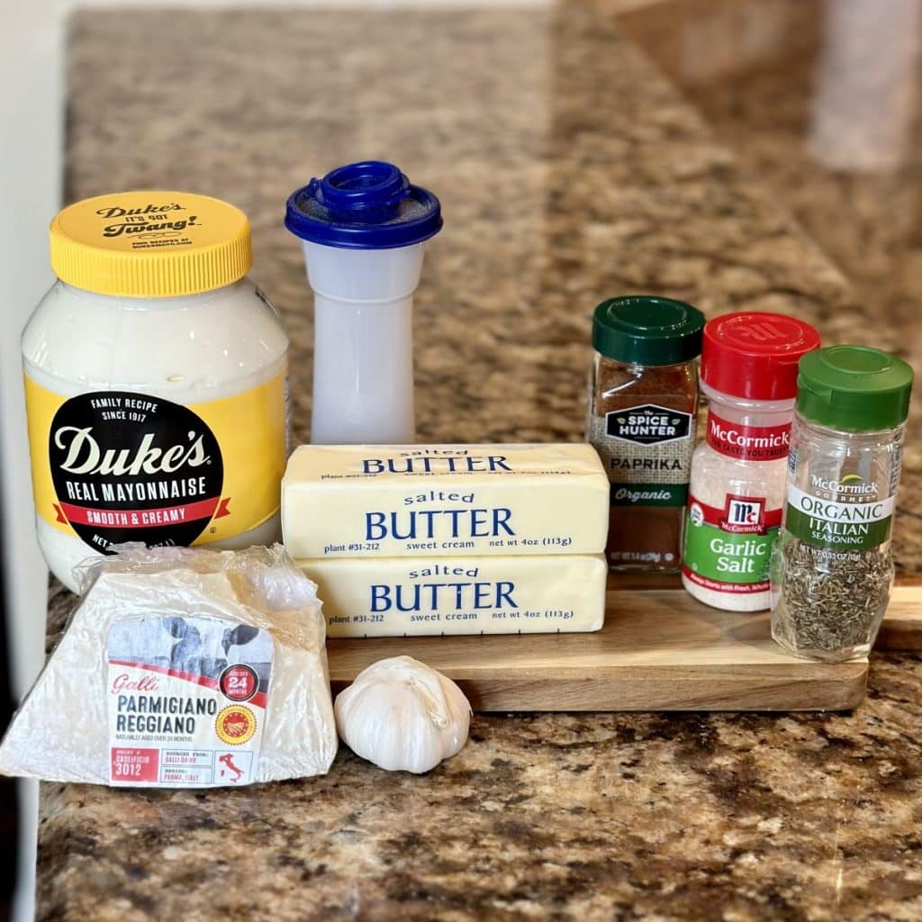 Ingredients for epic garlic butter spread.