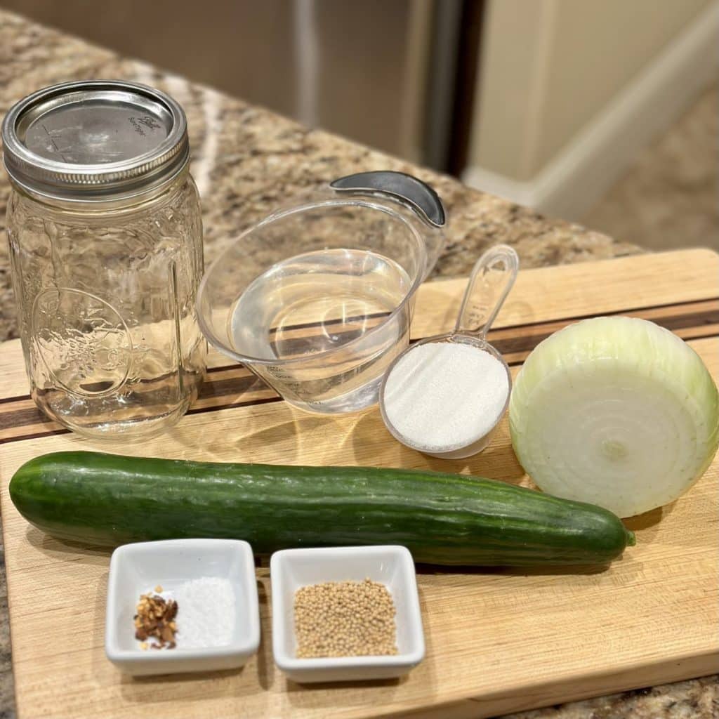The ingredients to make overnight pickles.