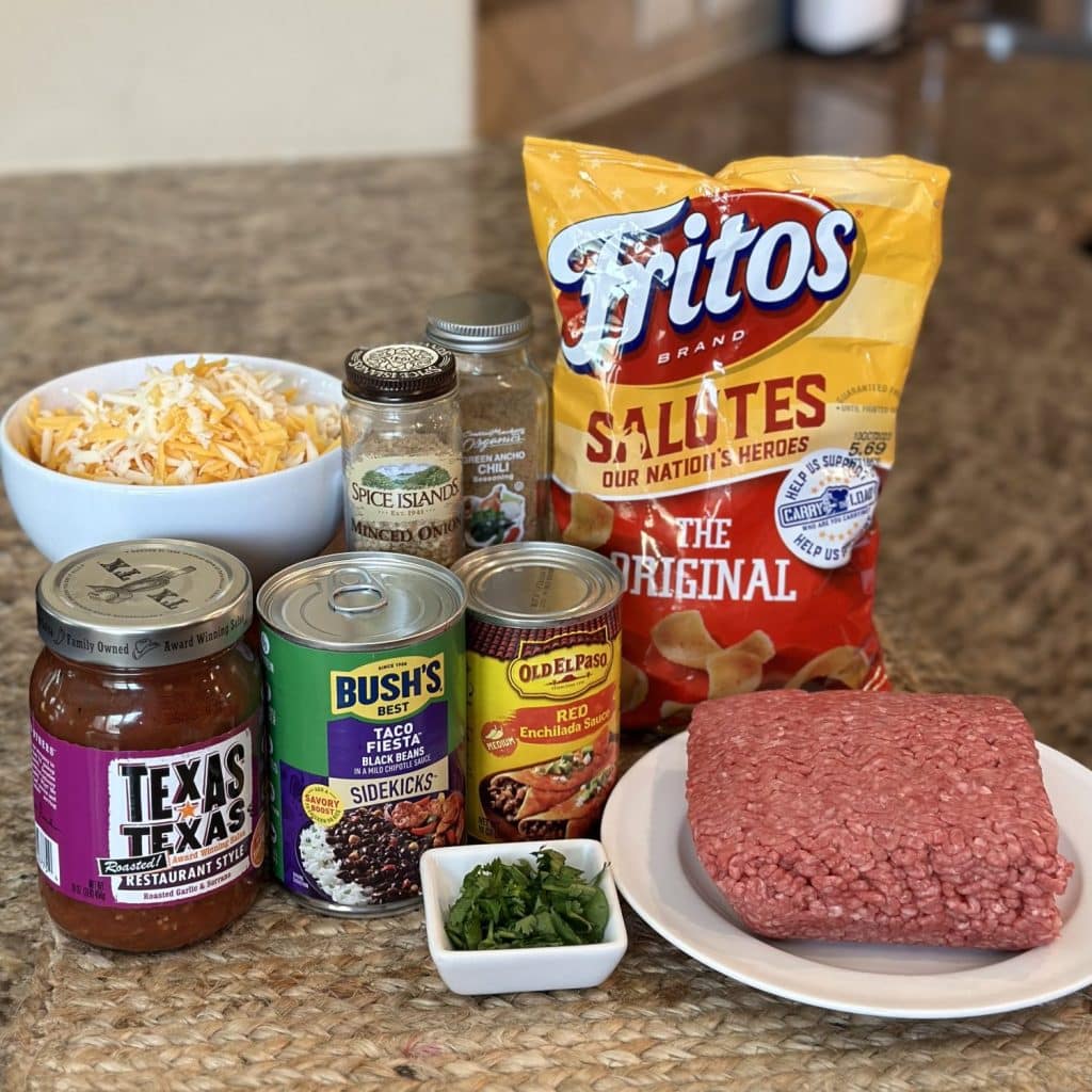 The ingredients needed to make Frito Taco pie.