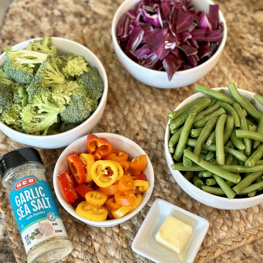 The ingredients displayed to make a quick vegetable side dish.