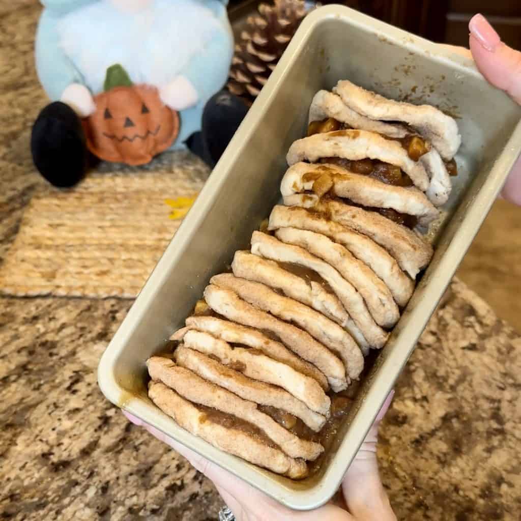 A pull apart loaf ready to be baked.