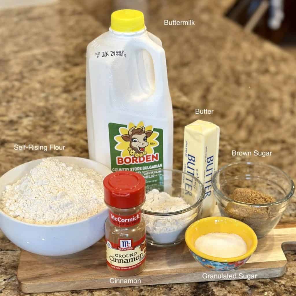 Ingredients to make cinnamon sugar biscuits.