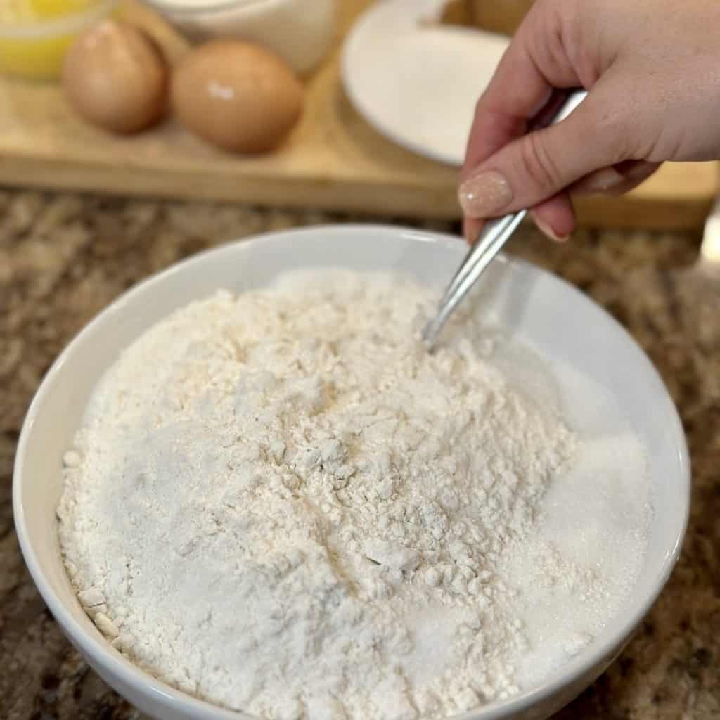 Dry ingredients in a bowl for muffins.