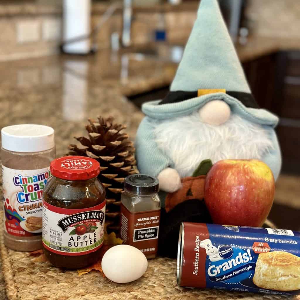 The ingredients to make the bread part of a pull apart apple butter loaf.