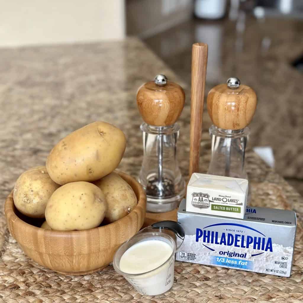 The ingredients to make mashed potatoes.