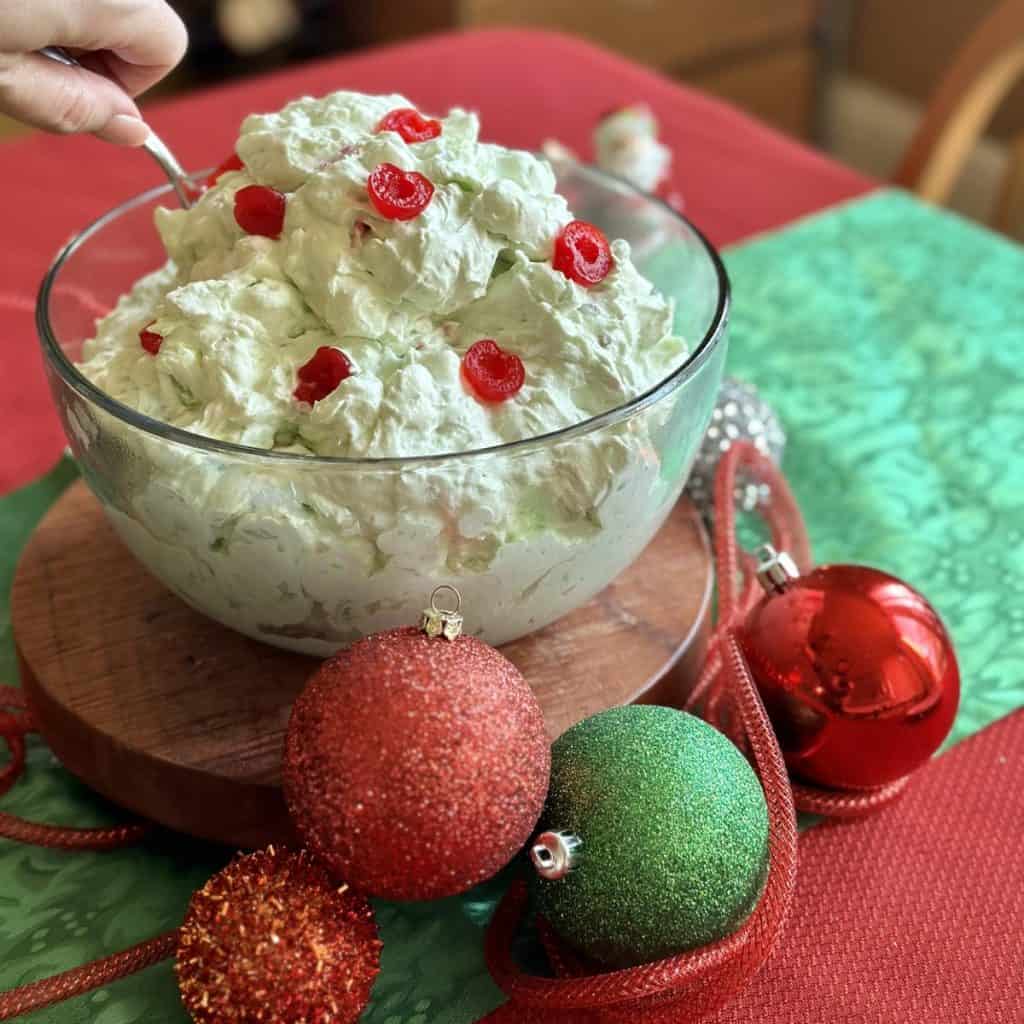 A bowl of pistachio pineapple salad.