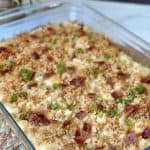 A pan of loaded funeral potatoes.