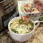 A bowl of white chicken chili soup.