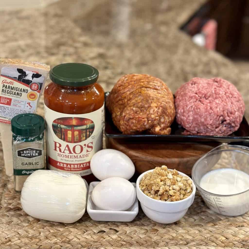 The ingredients for meatballs.
