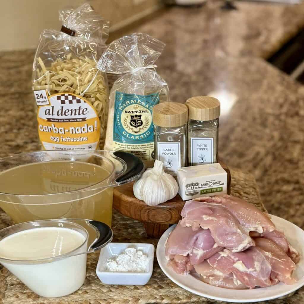 Ingredients to make garlic Parmesan pasta.