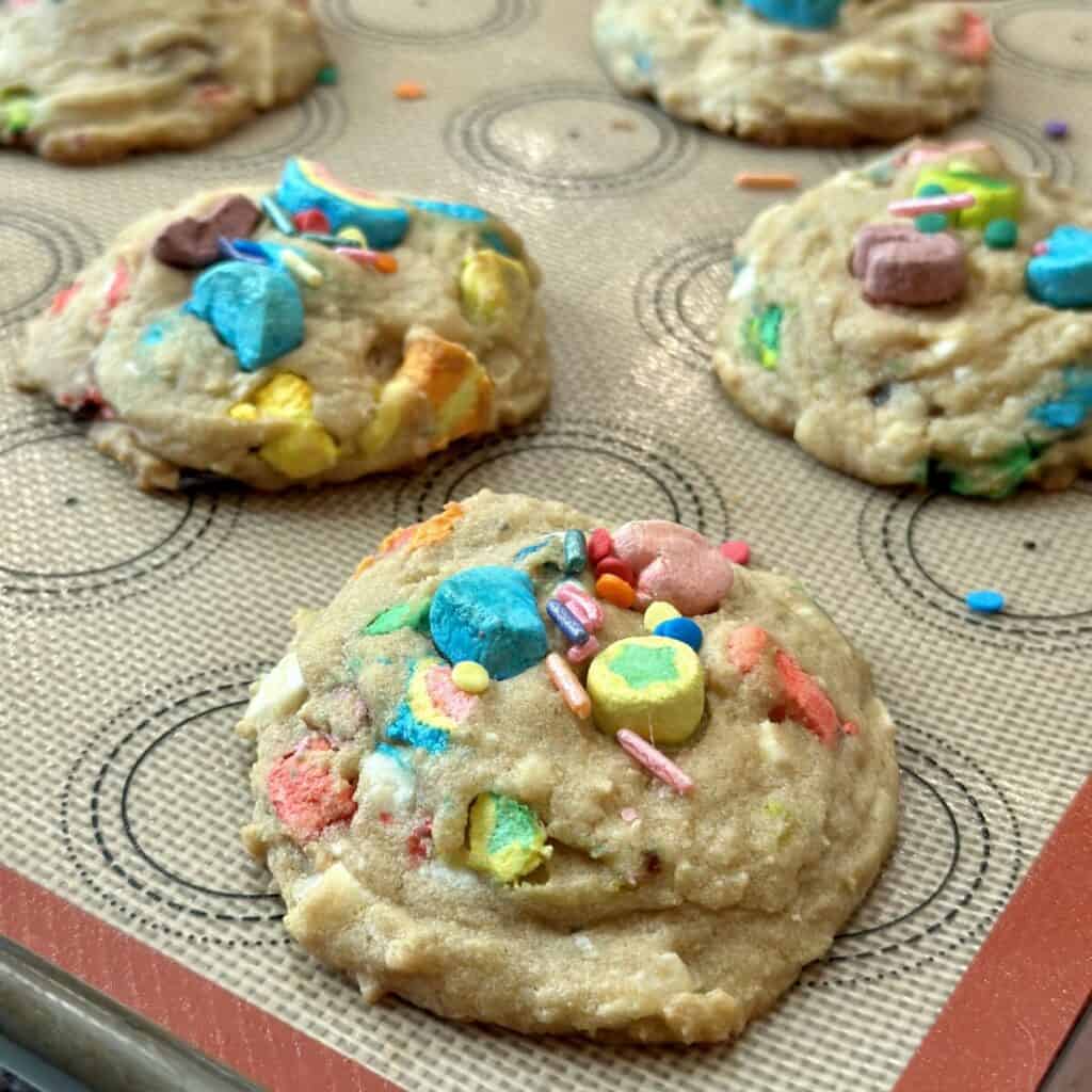 Baked lucky charm cookies.