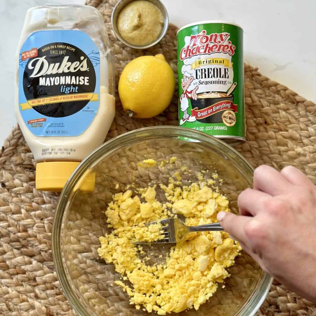 The ingredients to make Cajun deviled eggs.